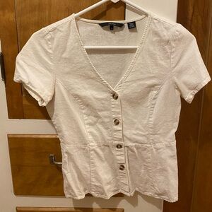 Off-White Veto Moda Linen Button Down Short Sleeve